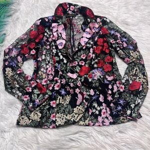 Floral heavily Embroidered Sheer Women's blazer suit jacket